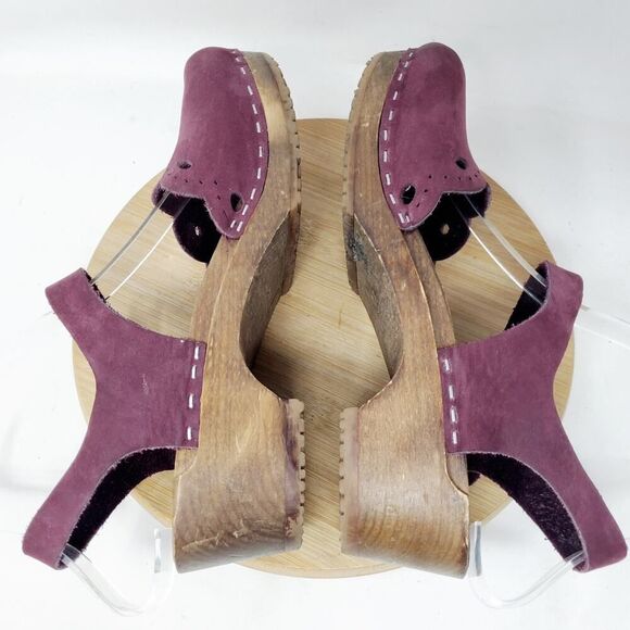 Sandgrens Milan Clogs Womens 36 Plum Nubuck Leather Scalloped Edge Straps Shoes - Picture 10 of 14